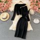 chic short knitted sweater top with straps, V-neck temperament, hip-packed dress, two-piece suit